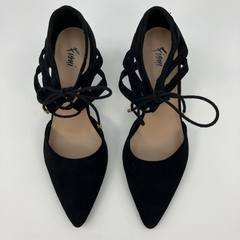 Fioni Lace Up Pointed Toe Heel Pumps 9 Black Gothic Office Siren Gothic Glamor - Picture 8 of 12